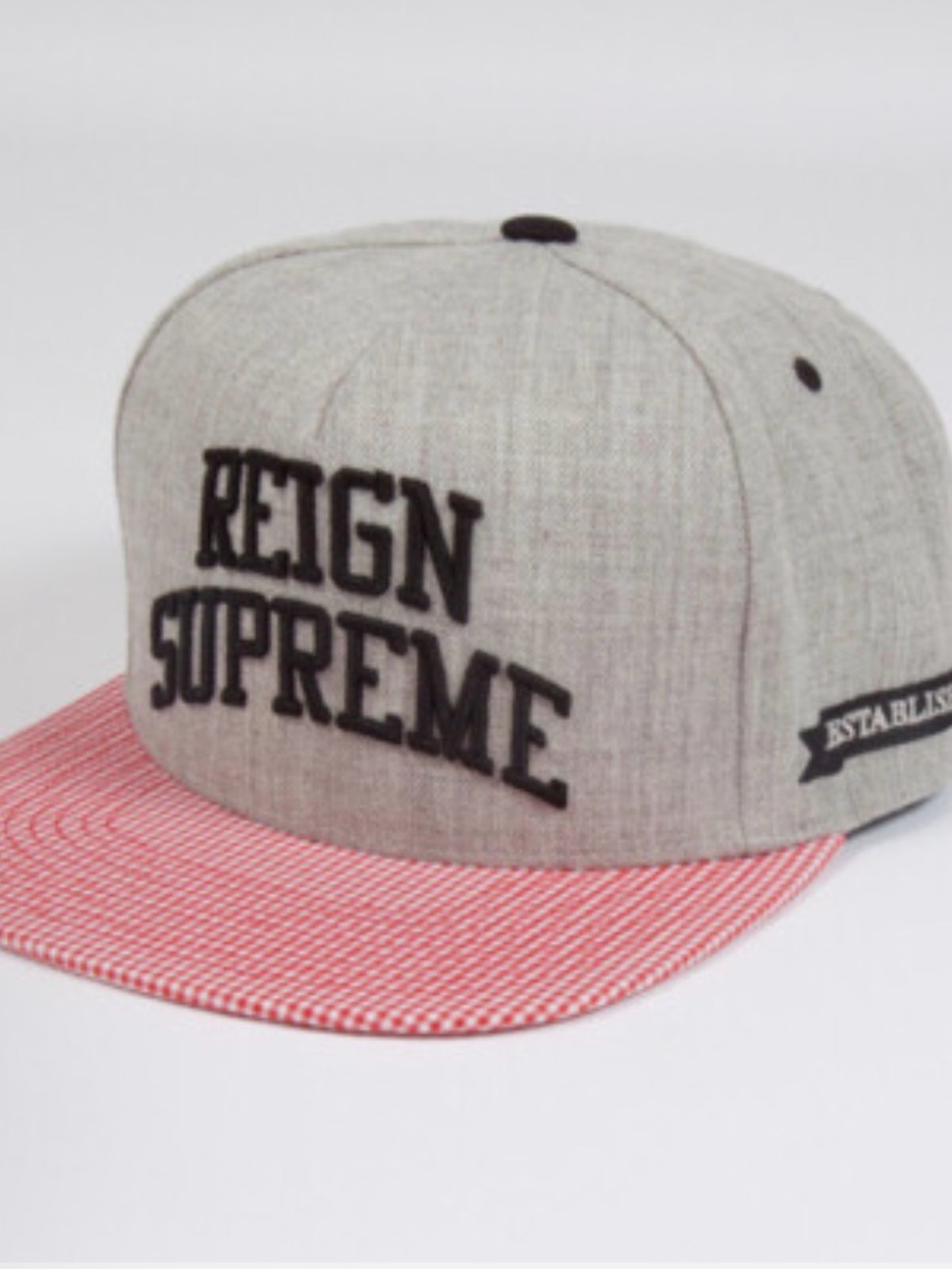 Reign Supreme Embroidered Snapback Hat - Heather Gray & Red